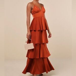 Lulus Going With Elegance Dress in Rust